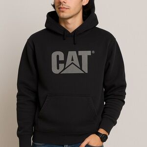 Black CAT Logo Hoodie – Men’s Medium / Unisex Workwear Pullover